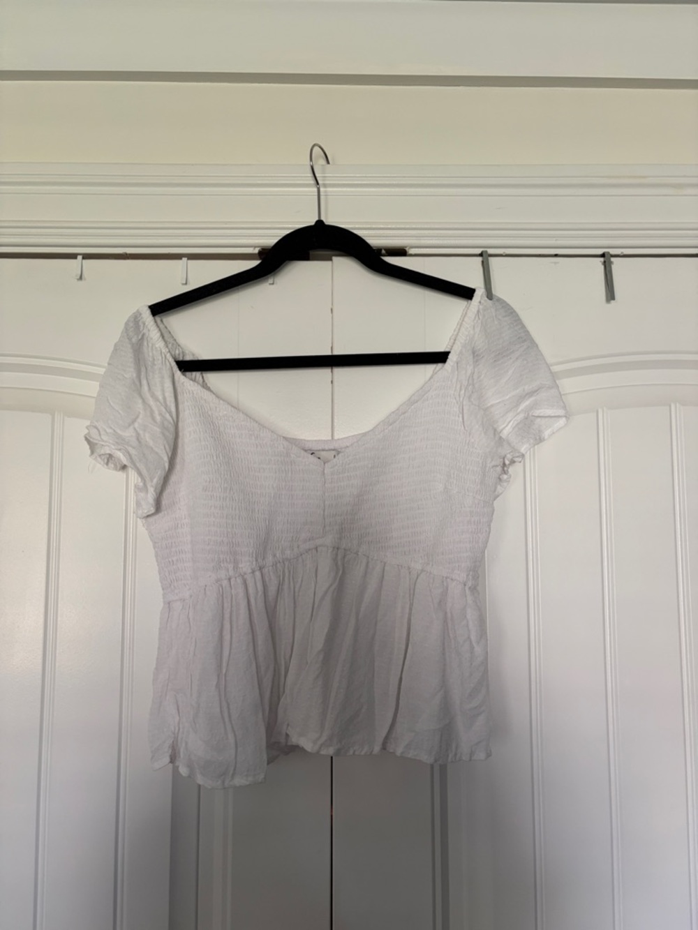 Hollister White Smocked Peplum Top